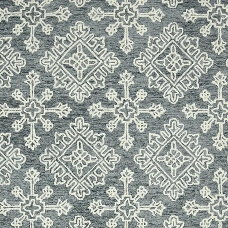 5' X 7' Dark Gray And Ivory Wool Oriental Hand Hooked Area Rug
