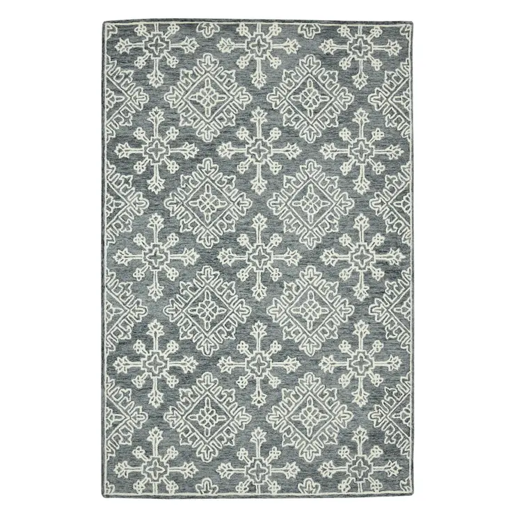 8' X 10' Dark Gray And Ivory Wool Oriental Hand Hooked Area Rug