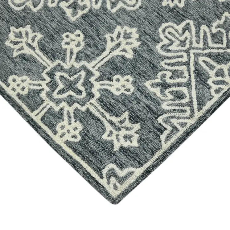 8' X 10' Dark Gray And Ivory Wool Oriental Hand Hooked Area Rug