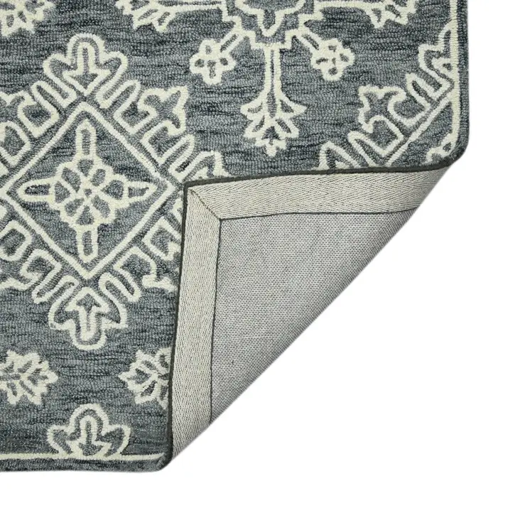 8' X 10' Dark Gray And Ivory Wool Oriental Hand Hooked Area Rug
