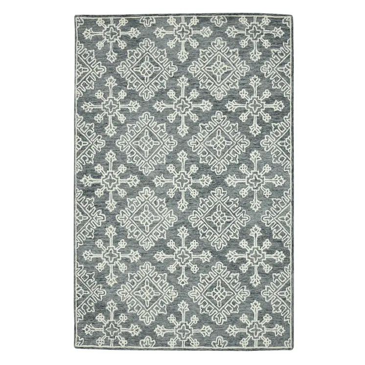 8' X 10' Dark Gray And Ivory Wool Oriental Hand Hooked Area Rug