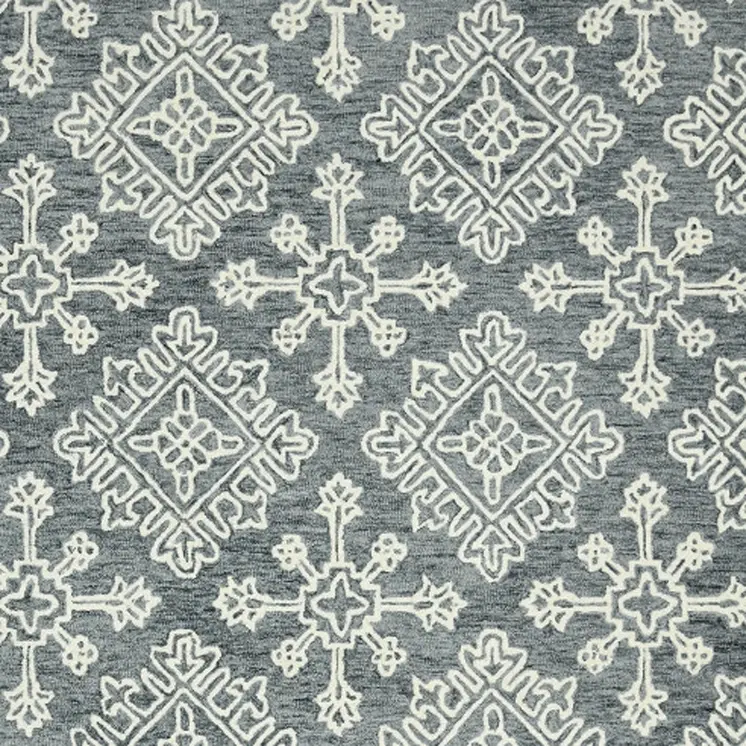 8' X 10' Dark Gray And Ivory Wool Oriental Hand Hooked Area Rug