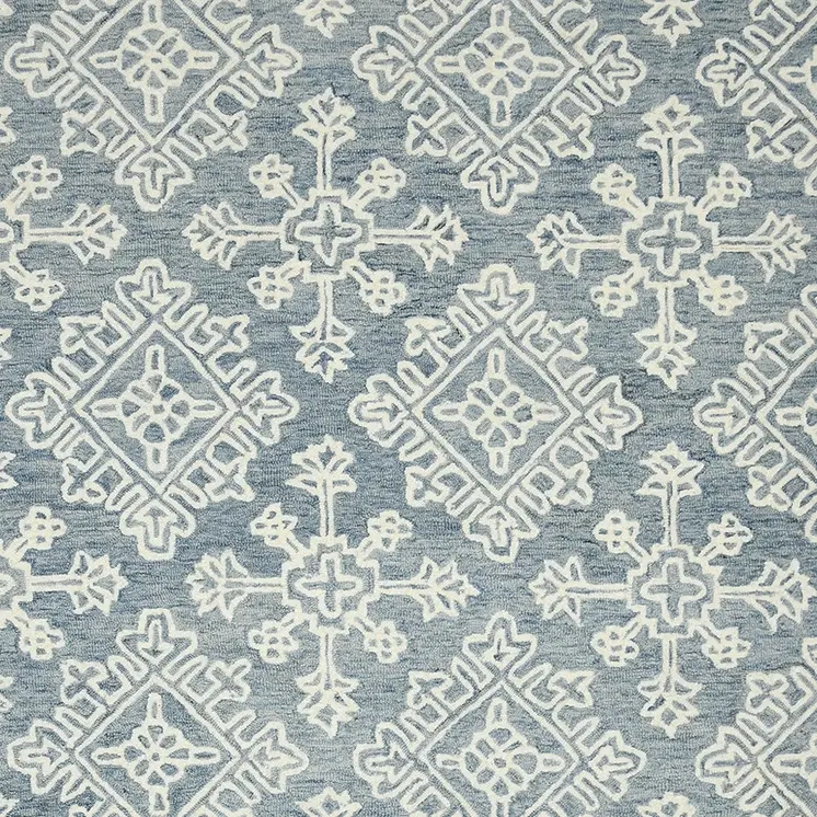 2' X 3' Sky Blue And Ivory Wool Oriental Hand Hooked Area Rug