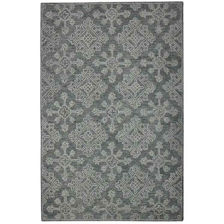 5' X 7' Graphite And Gray Wool Oriental Hand Hooked Area Rug