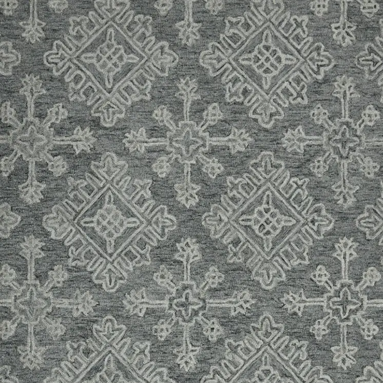 5' X 7' Graphite And Gray Wool Oriental Hand Hooked Area Rug