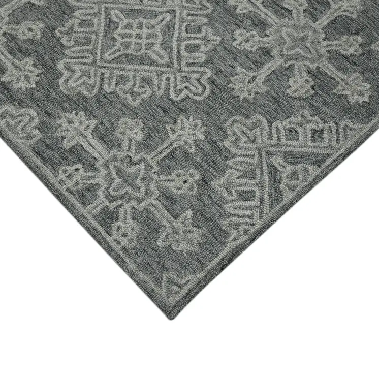 8' X 10' Graphite And Gray Wool Oriental Hand Hooked Area Rug