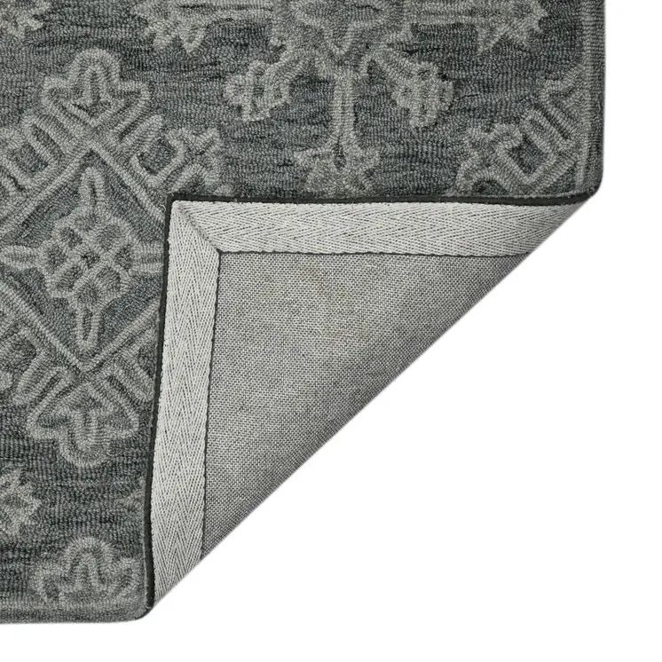 8' X 10' Graphite And Gray Wool Oriental Hand Hooked Area Rug