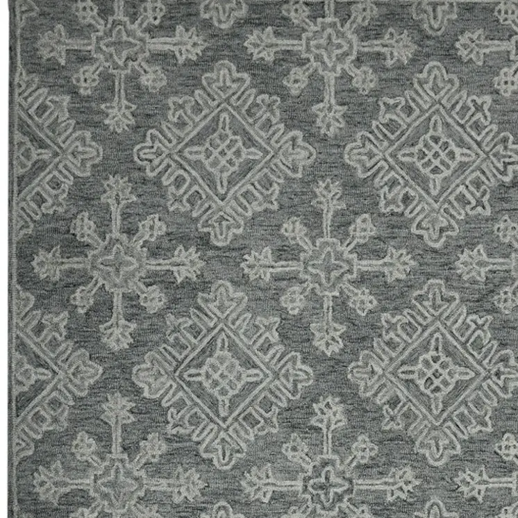 8' X 11' Graphite And Gray Wool Oriental Hand Hooked Area Rug