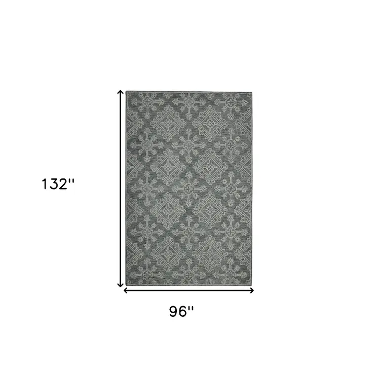 8' X 11' Graphite And Gray Wool Oriental Hand Hooked Area Rug