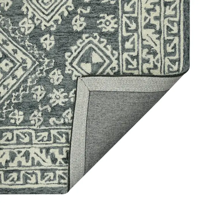 2' X 3' Slate Gray And Ivory Wool Oriental Hand Hooked Area Rug