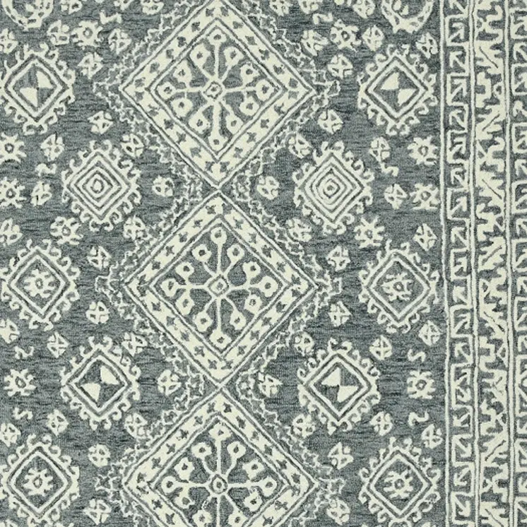 2' X 3' Slate Gray And Ivory Wool Oriental Hand Hooked Area Rug