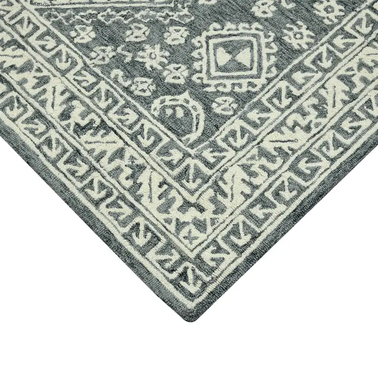 5' X 7' Slate Gray And Ivory Wool Oriental Hand Hooked Area Rug