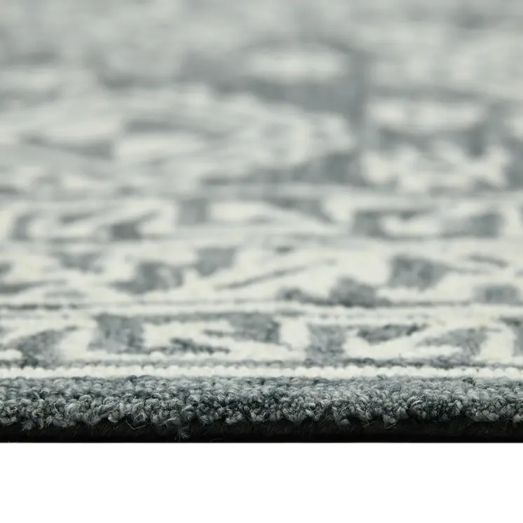 8' X 10' Slate Gray And Ivory Wool Oriental Hand Hooked Area Rug