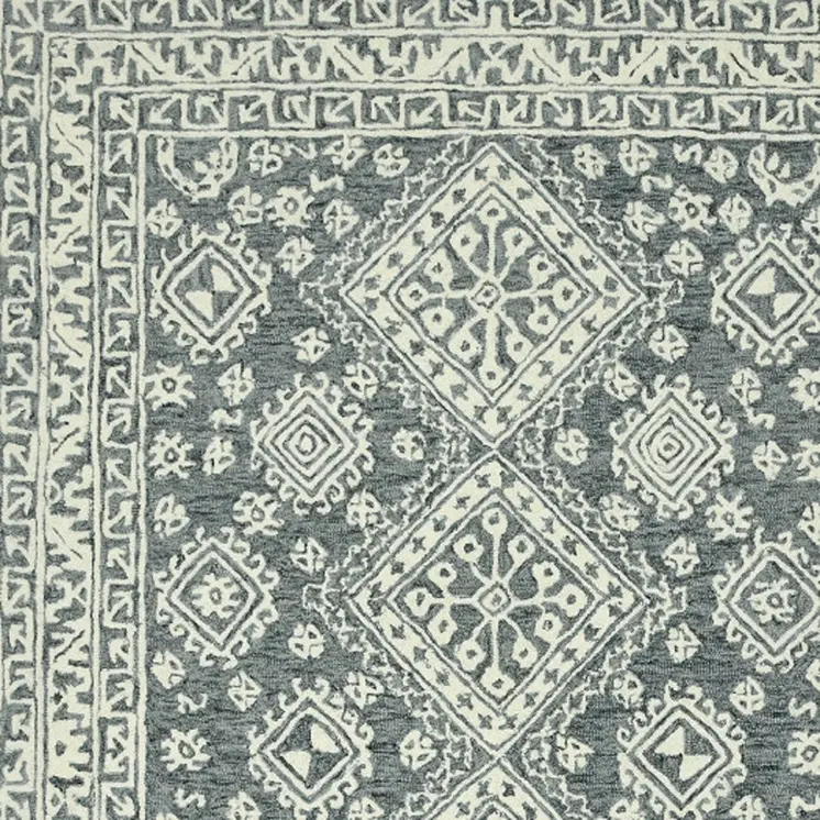 8' X 10' Slate Gray And Ivory Wool Oriental Hand Hooked Area Rug