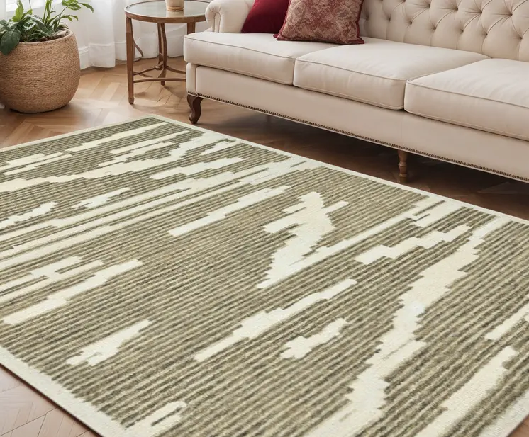 5' X 8' Beige And Brown Wool Abstract Hand Hooked Area Rug