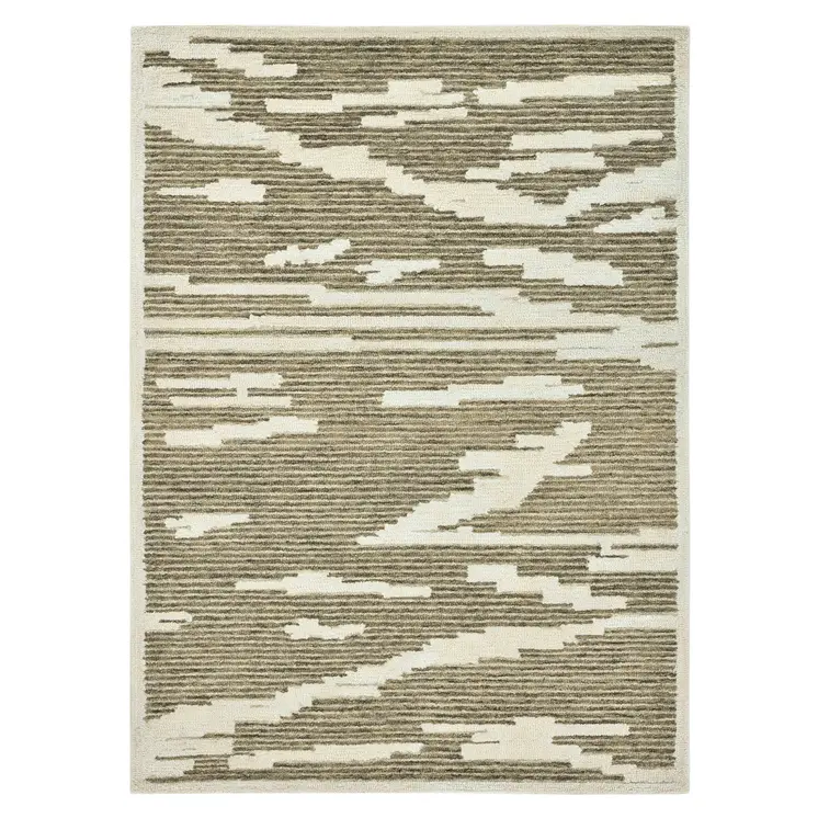 5' X 8' Beige And Brown Wool Abstract Hand Hooked Area Rug