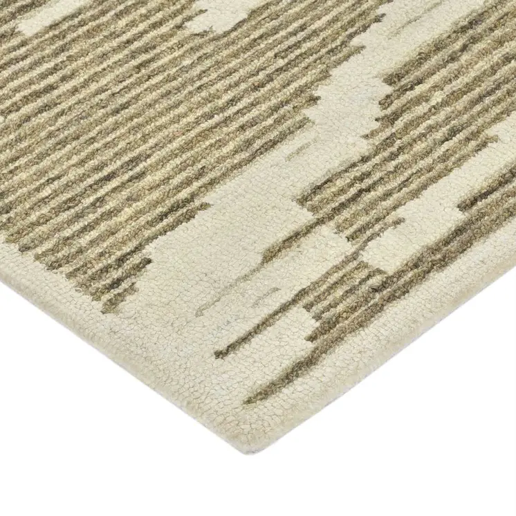 5' X 8' Beige And Brown Wool Abstract Hand Hooked Area Rug