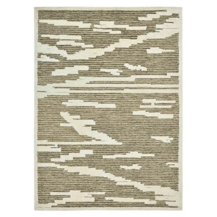 5' X 8' Beige And Brown Wool Abstract Hand Hooked Area Rug