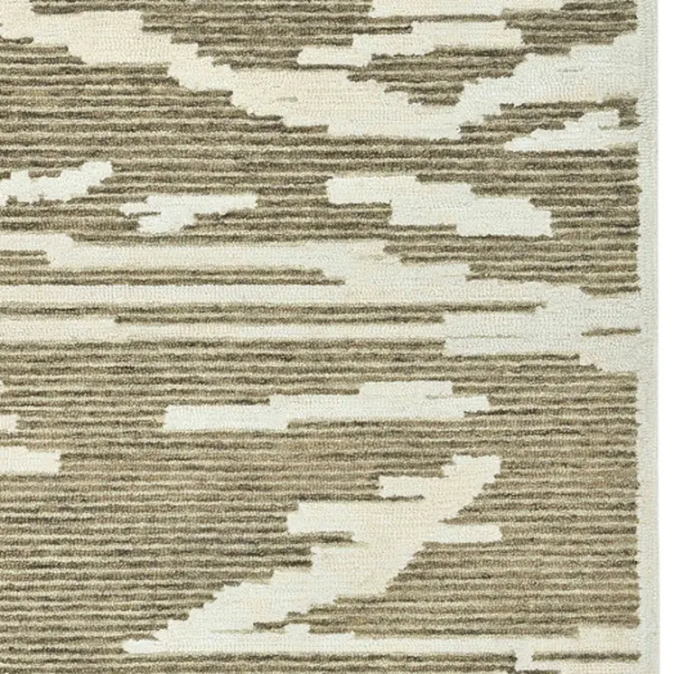 9' X 13' Beige And Brown Wool Abstract Hand Hooked Area Rug