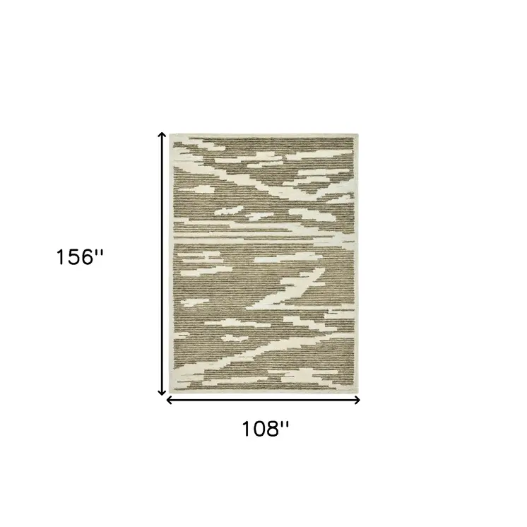 9' X 13' Beige And Brown Wool Abstract Hand Hooked Area Rug