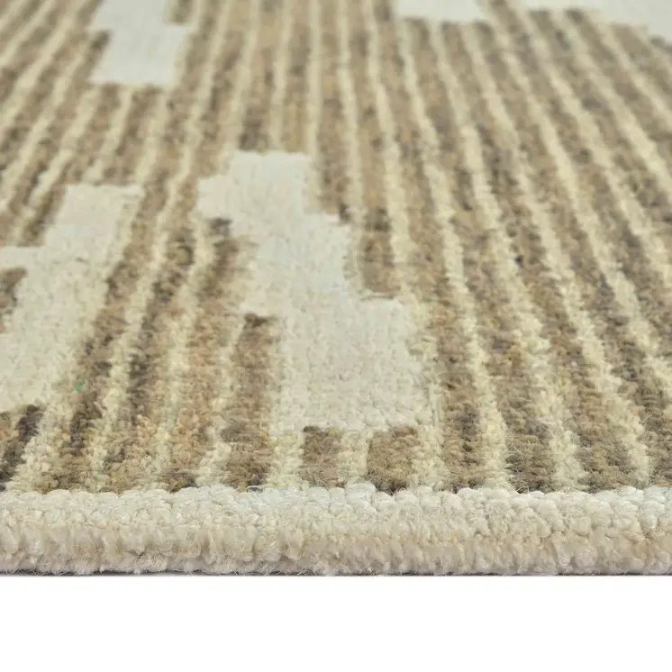 9' X 13' Beige And Brown Wool Abstract Hand Hooked Area Rug