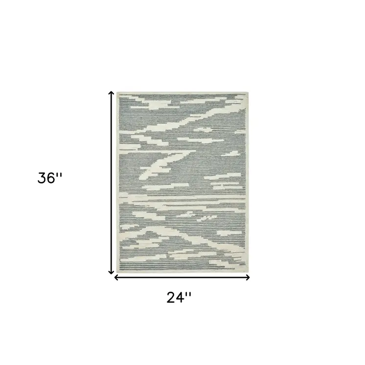 2' X 3' Gray And Ivory Wool Abstract Hand Hooked Area Rug