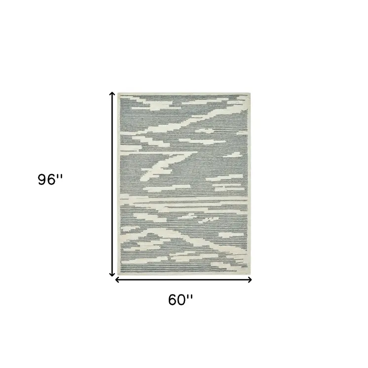 5' X 8' Gray And Ivory Wool Abstract Hand Hooked Area Rug