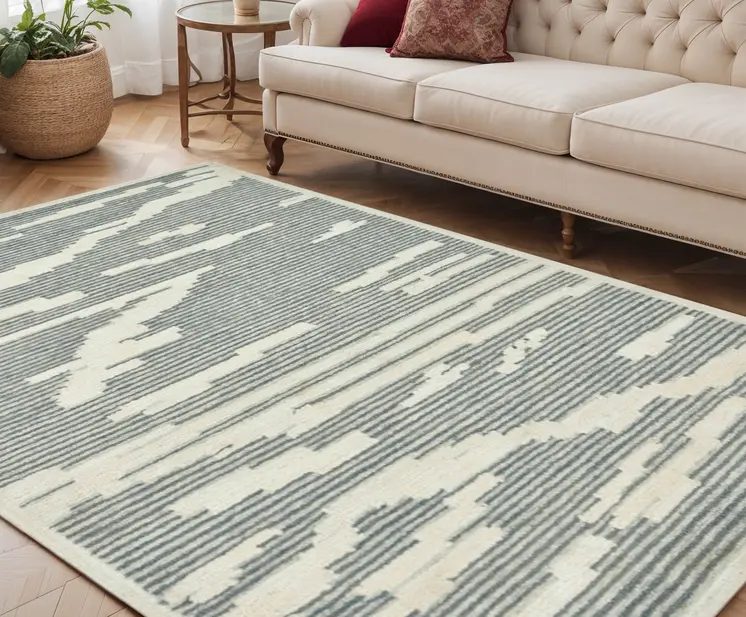 5' X 8' Gray And Ivory Wool Abstract Hand Hooked Area Rug