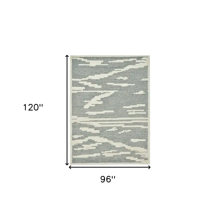 8' X 10' Gray And Ivory Wool Abstract Hand Hooked Area Rug