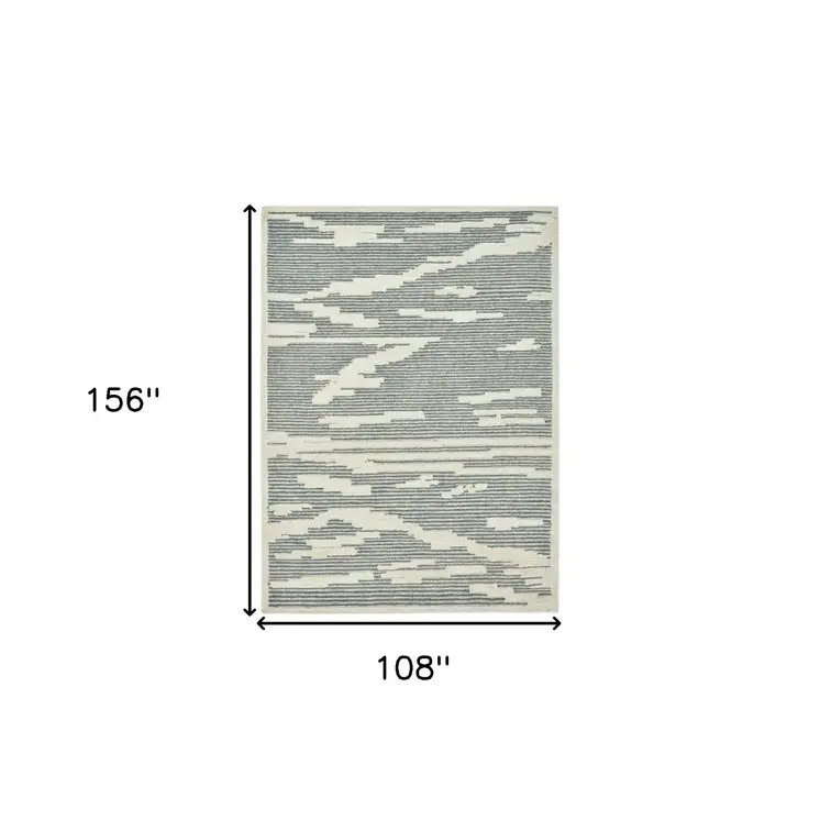 9' X 13' Gray And Ivory Wool Abstract Hand Hooked Area Rug