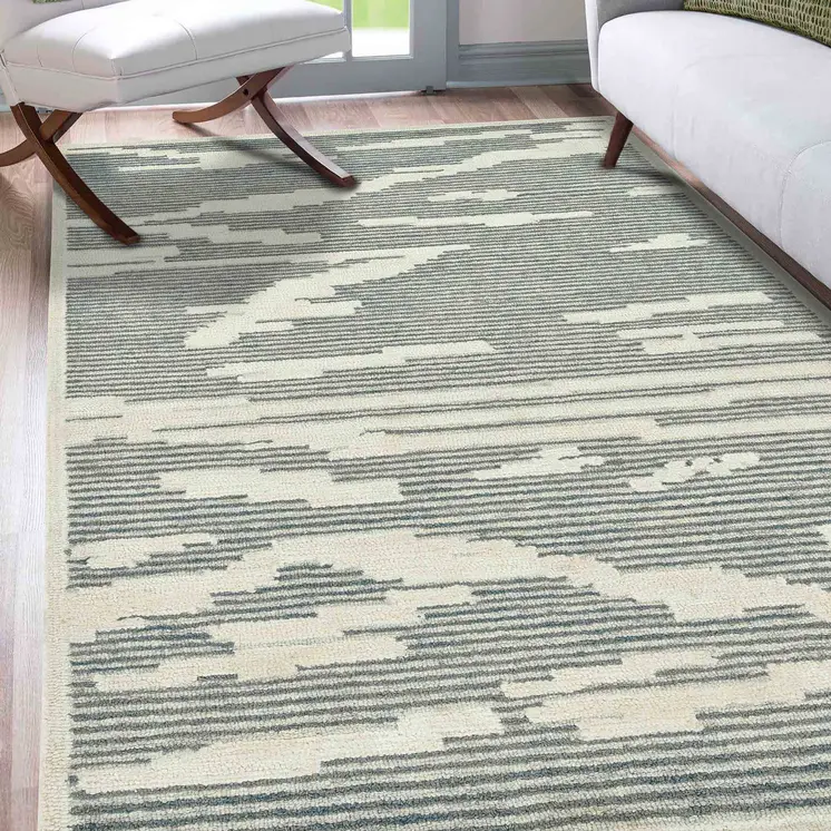 9' X 13' Gray And Ivory Wool Abstract Hand Hooked Area Rug