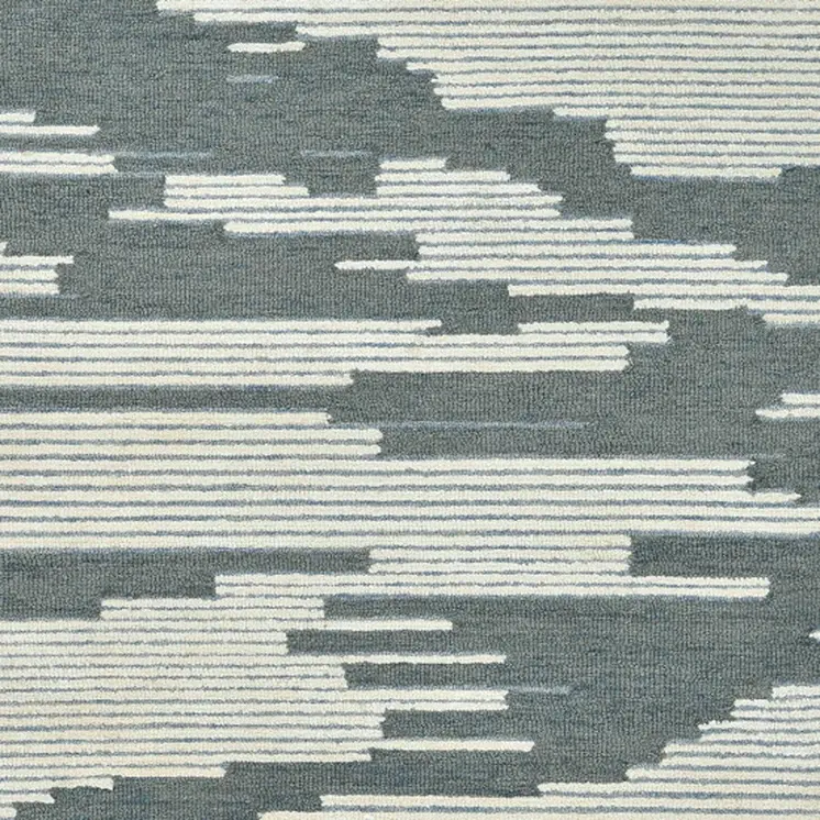2' X 3' Blue And Ivory Wool Abstract Hand Hooked Area Rug