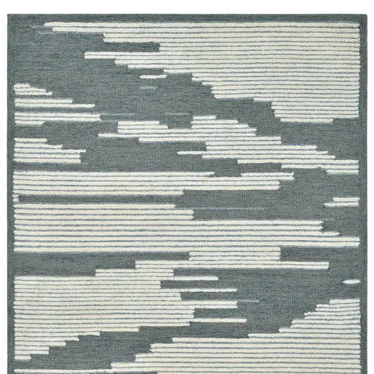 5' X 8' Blue And Ivory Wool Abstract Hand Hooked Area Rug
