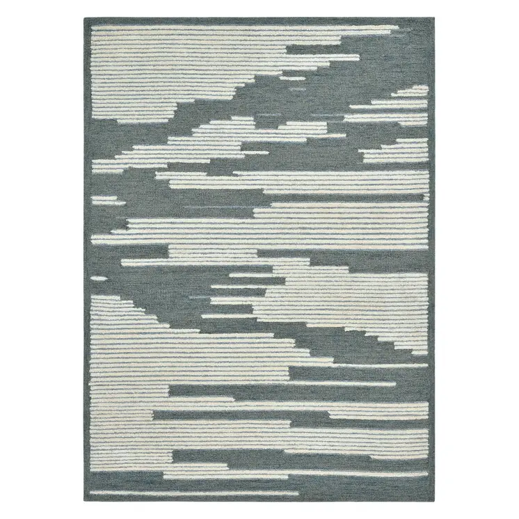 8' X 10' Blue And Ivory Wool Abstract Hand Hooked Area Rug