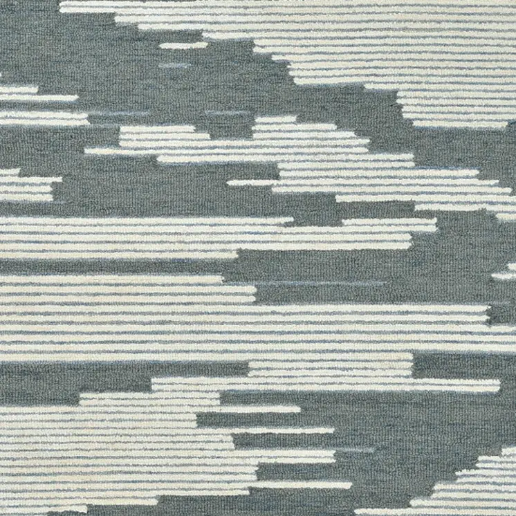 8' X 10' Blue And Ivory Wool Abstract Hand Hooked Area Rug