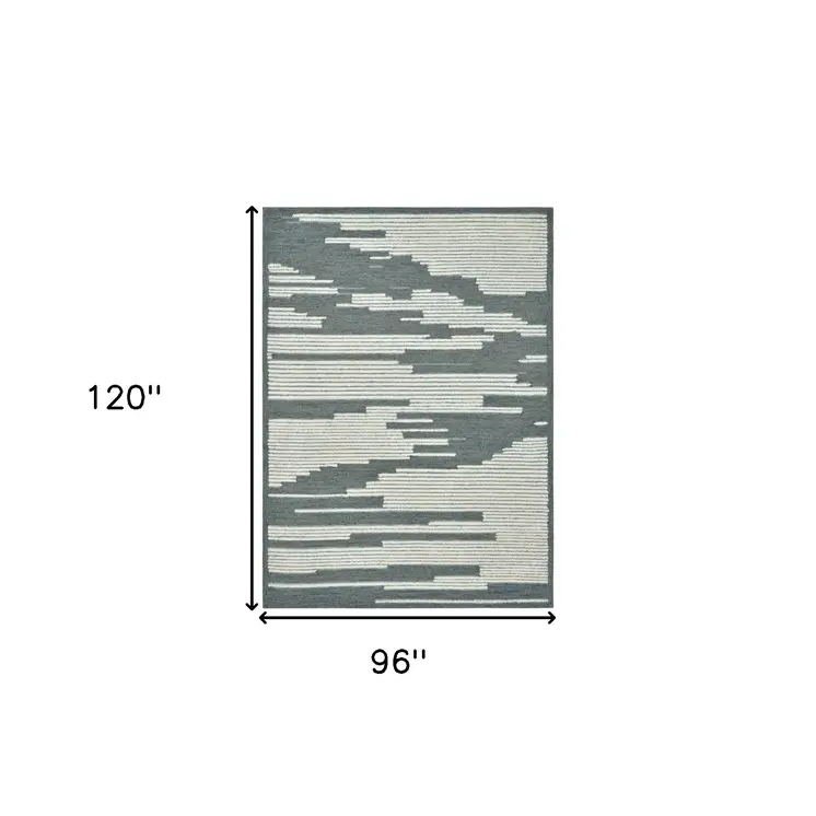 8' X 10' Blue And Ivory Wool Abstract Hand Hooked Area Rug