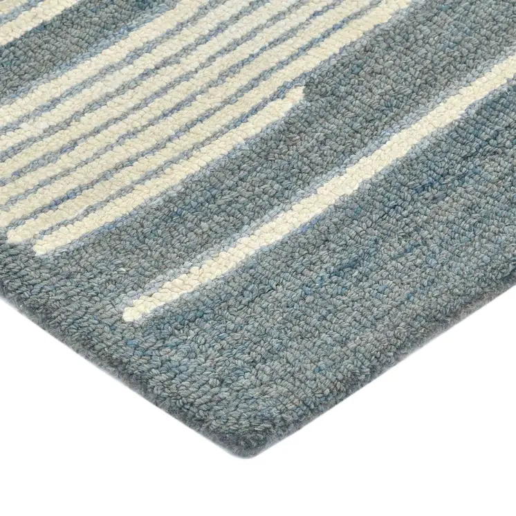 9' X 13' Blue And Ivory Wool Abstract Hand Hooked Area Rug