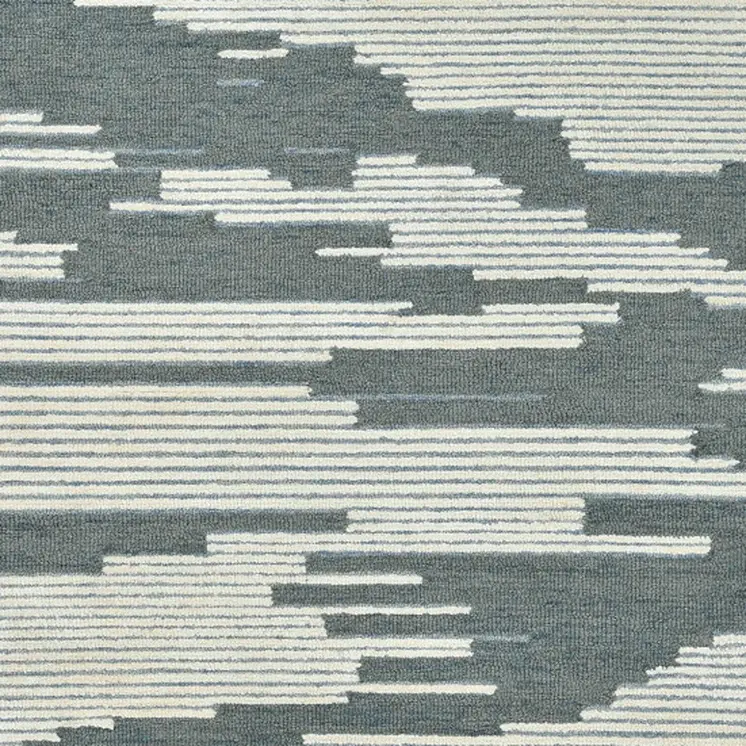 9' X 13' Blue And Ivory Wool Abstract Hand Hooked Area Rug