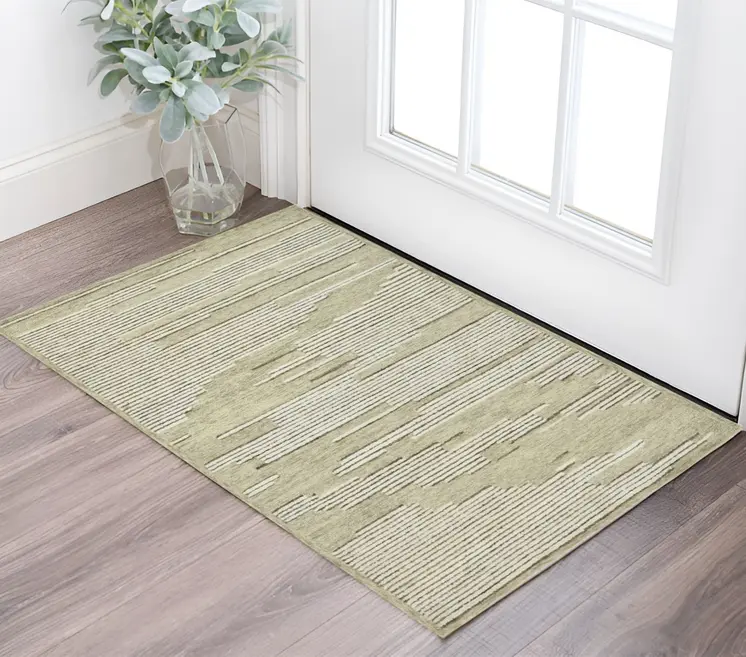 2' X 3' Gray And Ivory Wool Striped Hand Hooked Area Rug