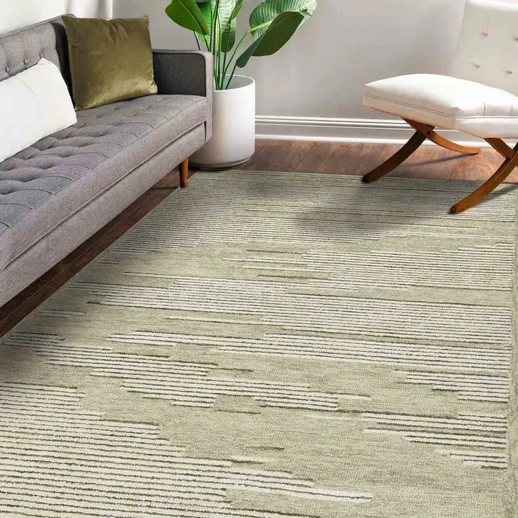 2' X 3' Gray And Ivory Wool Striped Hand Hooked Area Rug