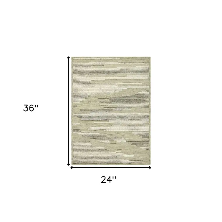 2' X 3' Gray And Ivory Wool Striped Hand Hooked Area Rug