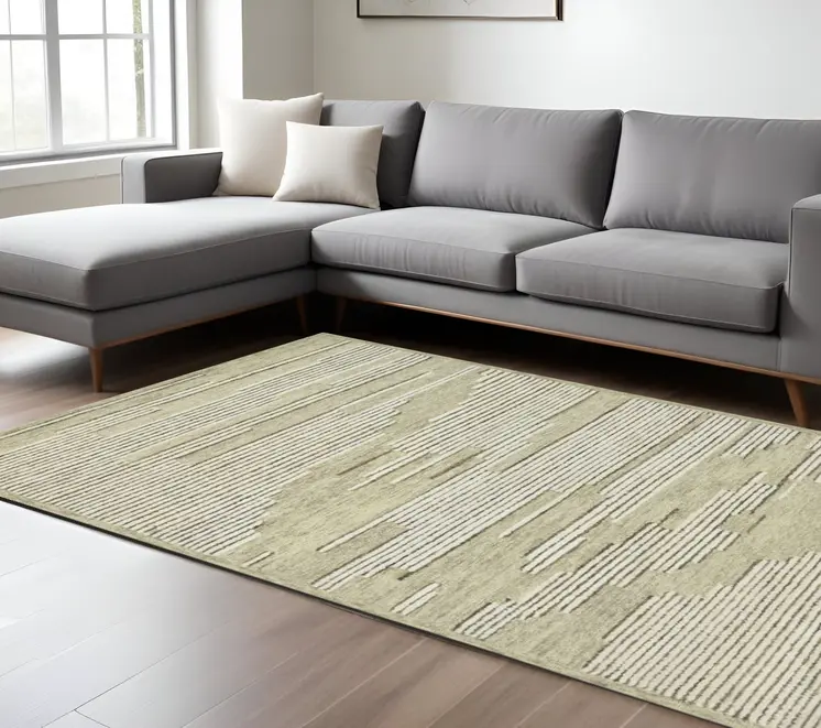 8' X 10' Gray And Ivory Wool Striped Hand Hooked Area Rug