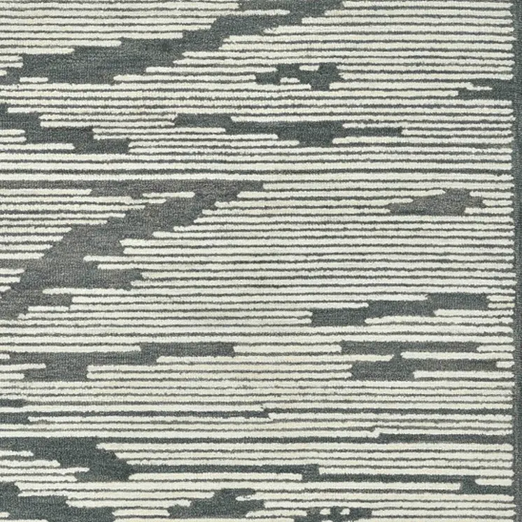 2' X 3' Dark Gray And Ivory Wool Abstract Hand Hooked Area Rug