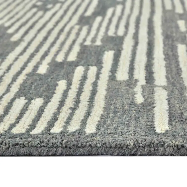 2' X 3' Dark Gray And Ivory Wool Abstract Hand Hooked Area Rug