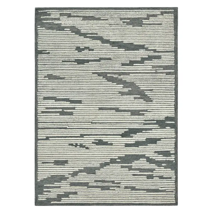 2' X 3' Dark Gray And Ivory Wool Abstract Hand Hooked Area Rug
