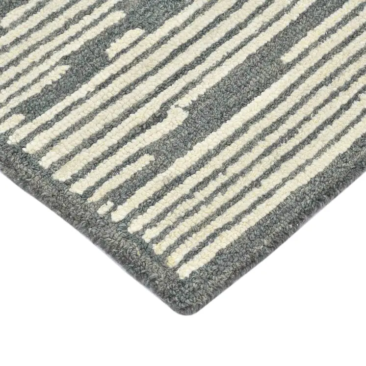 5' X 8' Dark Gray And Ivory Wool Abstract Hand Hooked Area Rug