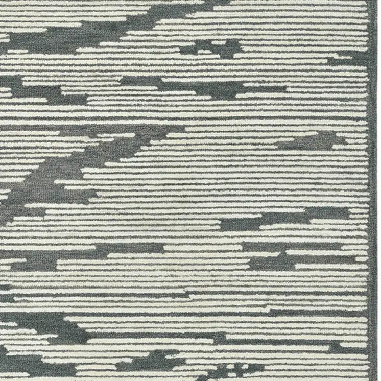 5' X 8' Dark Gray And Ivory Wool Abstract Hand Hooked Area Rug