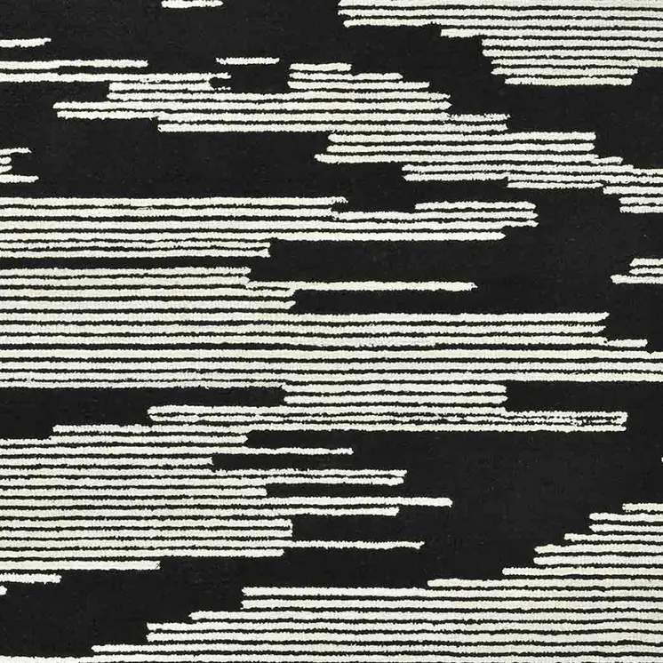 2' X 3' Black And Ivory Wool Abstract Hand Hooked Area Rug