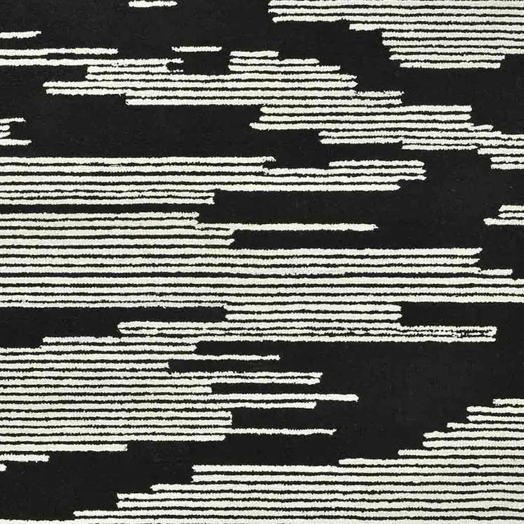 5' X 8' Black And Ivory Wool Abstract Hand Hooked Area Rug