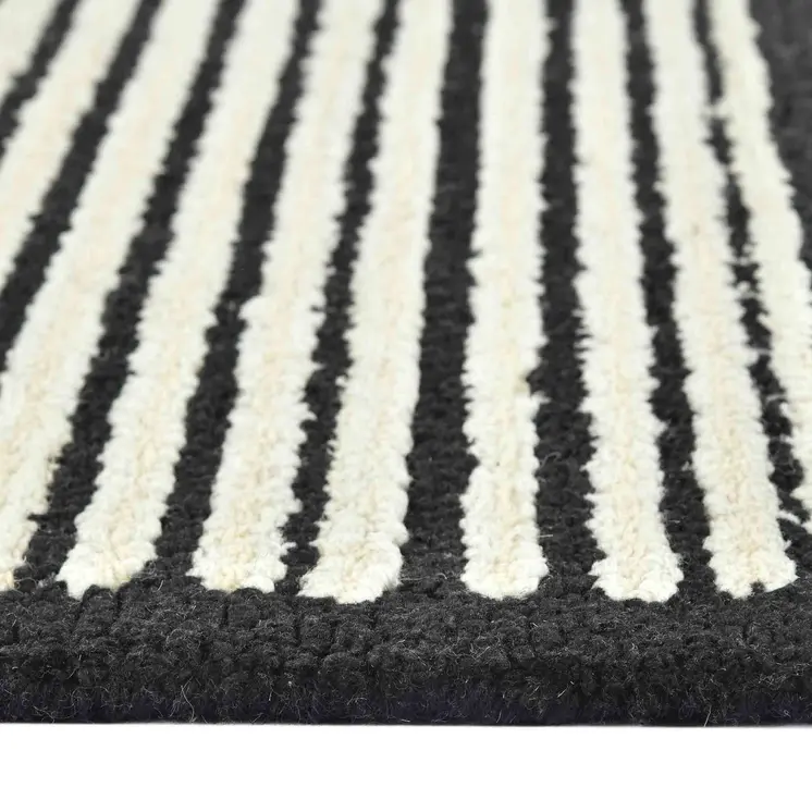 9' X 13' Black And Ivory Wool Abstract Hand Hooked Area Rug